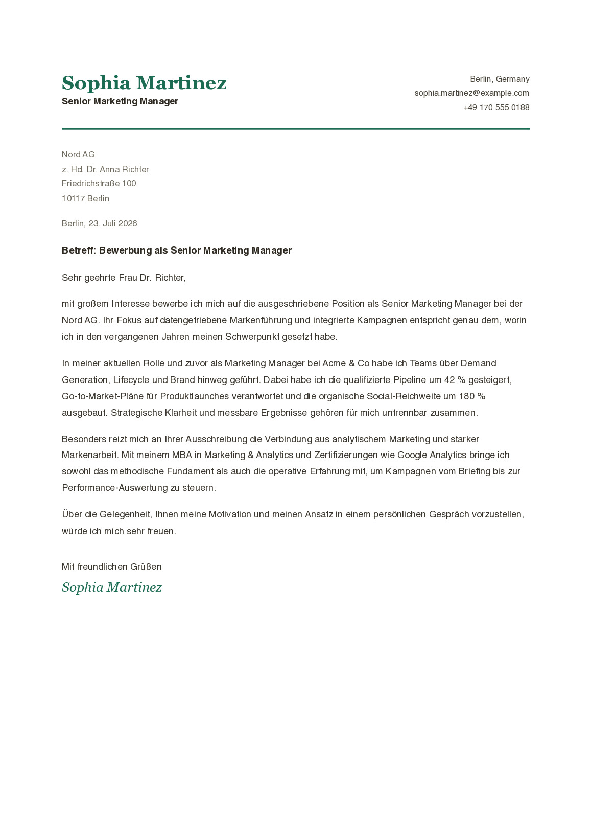A cover letter that matches your CV